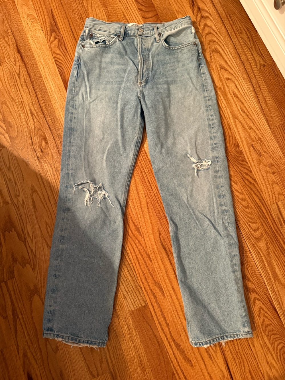 Agolde Straight Light Blue Distressed Jeans